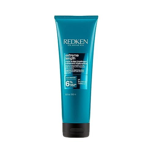 Redken Maschera, Trattamento Fortificante Per Capelli Danneggiati, Riduce Doppie Punte e Rottura, Con Olio di Ricino, Niacinamide e Biotina, Extreme Length Triple Action Treatment, 250 ml