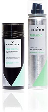 VIDALFORCE , Fibre Cheratina per Capelli Castano Chiaro Fixant + Fibres I Contro la caduta dei capelli e la calvizie I Polvere Volumizzante Capelli I Polvere per capelli Uomo & Donna