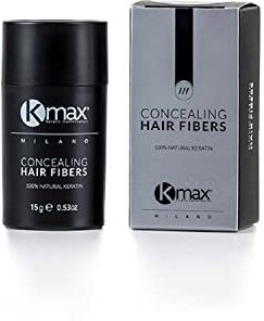 KMAX Concealing Hair Fibers Fibre Cheratina per Capelli, Polvere Capelli per un Effetto Infoltimento Capelli, Fibre Capelli per Coprire le Calvizie Formato Regular da 15 gr, Nero