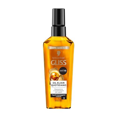 Schwarzkopf Gliss Oil Elixir Quotidiano 75ml, Olio capelli nutriente e idratante arricchito con HAPTIQ System, Siero capelli danneggiati e secchi