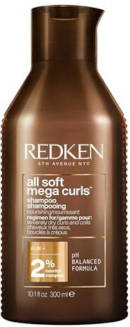 Redken Shampoo per Capelli Ricci e Secchi, Deterge e Nutre, Per Capelli Setosi e Ricci Scolpiti, Con Aloe Vera, All Soft Mega Curls, 300 ml