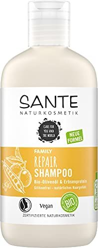 Sante Naturkosmetik Shampoo riparante per capelli danneggiati e danneggiati, formula vegana con olio di oliva biologico e proteine del pisello, shampoo Repair da 250 ml