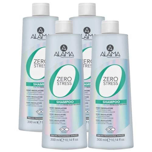 Generic Alama Shampoo, ZERO STRESS, Serbo Regolatore -Pesantezza e Serbo +Purificazione e Volume 300ml (4 Unità)