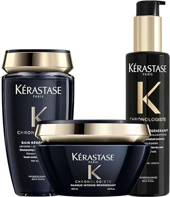 KERASTASE Kérastase, Chronologiste, Routine Rivitalizzante e Rigenerante, Per Capelli Danneggiati, Con Abyssine e Acido Ialuronico, Shampoo Bain Régénérant + Maschera Intense Régénérant + Siero Serum Universel