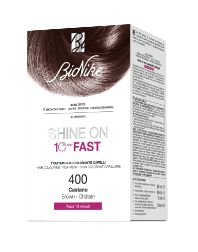 Bionike Shine On Fast Kit Trattamento Colorante Capelli N.400 Castano Crema 60 ml, Rivelatore 60 ml, Shampoo 15 ml, Balsamo 20 ml