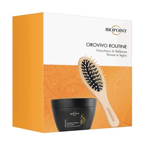 BIOPOINT Orovivo – Set Regalo Donna Orovivo Routine, Include Maschera di Bellezza Capelli Nutriente, a Base di Olii Biologici per Capelli Setosi e Brillanti, 200 ml + Spazzola in Legno