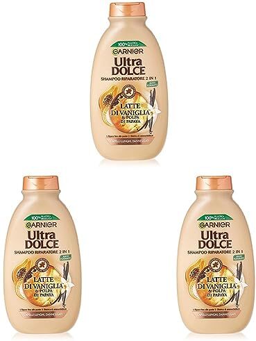 Garnier Ultra Dolce shampoo con latte di vaniglia e polpa di papaya, 300 ml, Confezione da 3