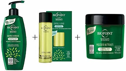 BIOPOINT KIT CAPELLI BIOLOGICO SHAMPOO 250ML + CRISTALLI LIQUIDI 50ML + MASCHERA 200ML   LINEA NUTRIENTE 98% NATURALE BIOLOGICA