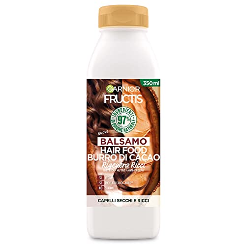 Garnier Fructis Hair Food Burro Di Cacao Rigenerante, Balsamo Per Capelli Secchi E Ricci, 97% Di Ingredienti Di Origine Naturale, Senza Siliconi, 350 Ml