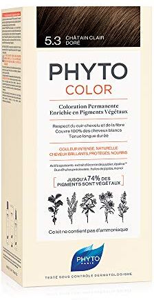 Phyto color 5.3 Castano Chiaro Dorato Colorazione Permanente senza Ammoniaca, 100 % Copertura Capelli Bianchi