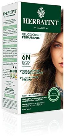 Herbatint Gel Colorante Permanente 6N Biondo Scuro senza Ammoniaca, 100% Copertura Capelli Bianchi, Pelli Sensibili, 8 Estratti Naturali Bio