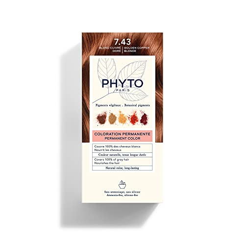 Phyto Color Kit 7.43 Biondo Ramato Dorato Colorazione Permanente senza Ammoniaca, 100% Copertura Capelli Bianchi