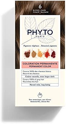 Phyto Color Kit 6 Biondo Scuro Colorazione Permanente senza Ammoniaca, 100% Copertura Capelli Bianchi