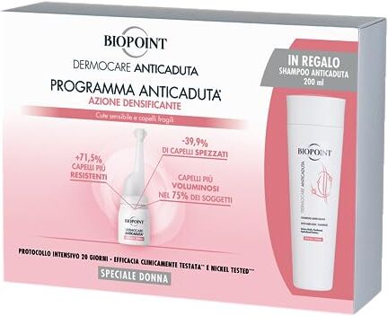 BIOPOINT Dermocare Anticaduta Capelli Donna contiene 20 Fiale ad azione densificante + Shampoo Anticaduta Donna 200 ml, fortifica il capello e ne previene la caduta