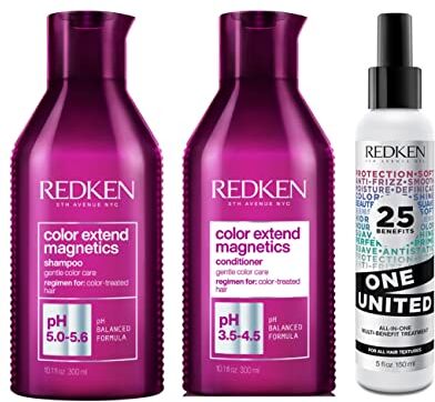 REDKEN KIT Color Extend Magnetics Shampoo 300 ml + Balsamo 300 ml + One United 150 ml   Routine per il colore brillante e luminoso più a lungo