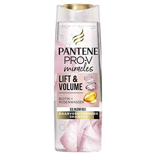 Pantene Pro-V Miracles Lift & Volume Shampoo in silicone, 250 ml, biotina + acqua di rosa, bellezza, cura dei capelli, shampoo donna, shampoo senza silicone, volume, capelli spessi, capelli lunghi