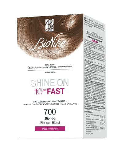 BioNike Shine On Fast Kit Trattamento Colorante Capelli N.700 Biondo Crema 60 ml, Rivelatore 60 ml, Shampoo 15 ml, Balsamo 20 ml