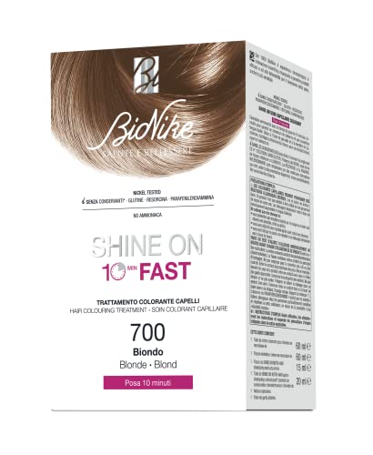 Bionike Shine On Fast Kit Trattamento Colorante Capelli N.700 Biondo Crema 60 ml, Rivelatore 60 ml, Shampoo 15 ml, Balsamo 20 ml