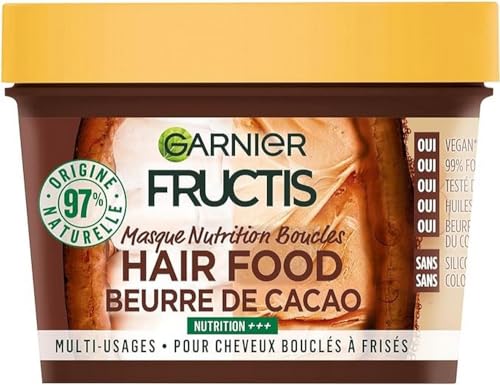 Garnier Maschera multiuso al burro di cacao Nutrizione dei riccioli Formula vegana al 97% di ingredienti di origine naturale per capelli ricci e ricci Fructis Hair Food Maxi formato 390 ml
