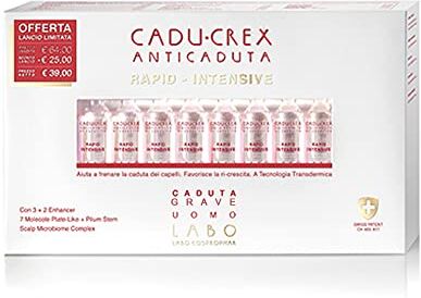 LABO Crescina Cadu-Crex Anti Caduta Rapid Intensive Caduta Grave Uomo Trattamento per Capelli Diradati 40 fiale