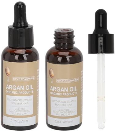 Generic Olio di Argan per la Ricrescita dei Capelli, 2 Pezzi 60 Ml Idratante Previene i Capelli Grassi Siero all'Olio di Argan per l'uso Quotidiano