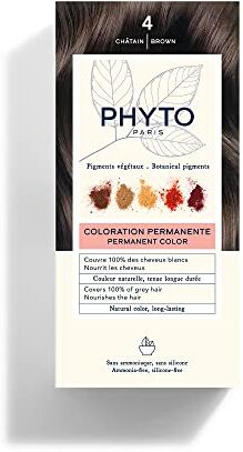 Phyto Color Kit 4 Castano Colorazione Permanente senza Ammoniaca, 100% Copertura Capelli Bianchi