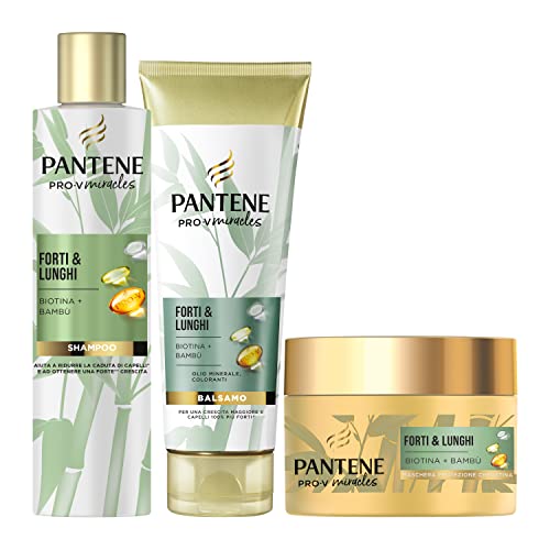 Pantene Pro-V Miracles Donna, Forti & Lunghi, Set Per Capelli: 1X Shampoo Anticaduta 225ml, 1x Balsamo 200ml, 1X Maschera 160ml, con Biotina e Bambù