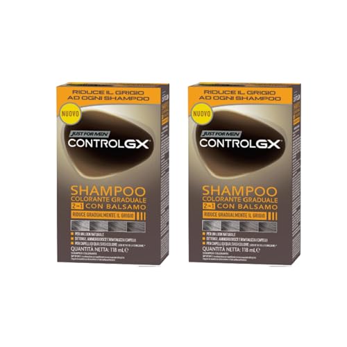 Generic Just for Men ControlGX: Shampoo Uomo, Colore & Tinta Capelli, 2-In-1 con Balsamo, Riduce Gradualmente il Grigio per un Look Naturale, 118 ml (2 Confezioni)