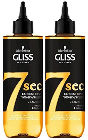 Schwarzkopf 2x  Gliss Hair Repair 7 Sec Express Oil Nutritive Trattamento per Capelli Secchi e Spenti Olio Nutriente Azione Illuminante Idratante 2 Flaconi da 200ml