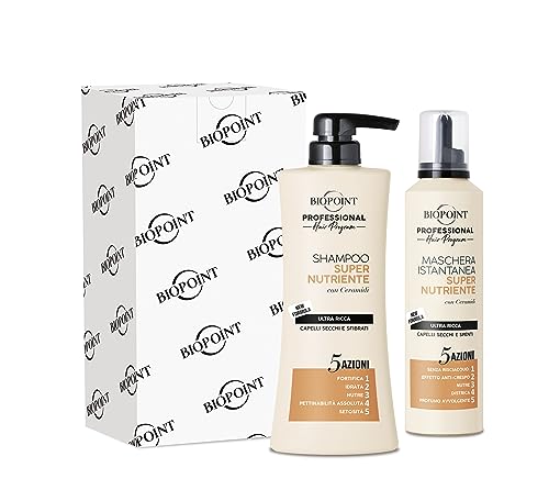 BIOPOINT Professional Hair Program Kit SUPER NUTRIENTE, contiene Shampoo 400ml + Mousse Maschera Istantanea Senza Risciacquo 250ml, dona Vitalità e Bellezza ai capelli secchi e spenti