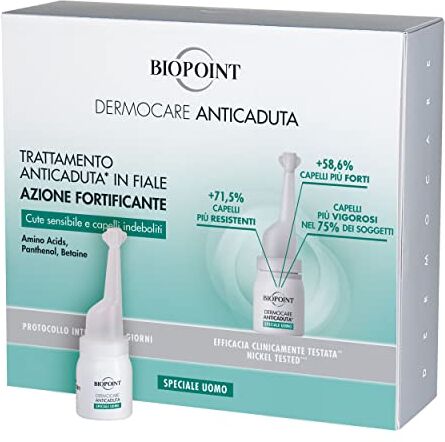 BIOPOINT Dermocare Anticaduta – Fiale Anticaduta Capelli Uomo, n.20 Fiale da 6 ml, ad Azione Fortificante, per Cute Sensibile e Capelli Indeboliti, Protocollo Intensivo 20 giorni