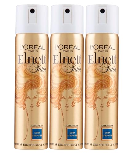 L'Oreal L'Oréal Paris Elnett Satin Lacca Spray per Capelli Fissaggio Forte Micro-Diffusione Formula Protettiva e Illuminante Anti-Umidità Effetto Naturale a Lunga Tenuta 3 Flaconi da 75ml