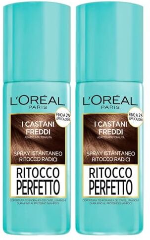 L'Oreal L'Oréal Paris Ritocco Perfetto Castani Freddi Spray per Capelli Bianchi Instantaneo Copertura Temporanea dalle Radici Durata Fino a 25 Applicazioni 2 Flaconi da 75ml