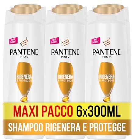 Pantene Pro-V Shampoo Protezione Cheratina, Rigenera e Protegge, Shampoo Capelli, Shampoo per Capelli Deboli o Danneggiati, Ripara all'istante i Danni da Styling, Maxi Formato da 6 x 300 ml