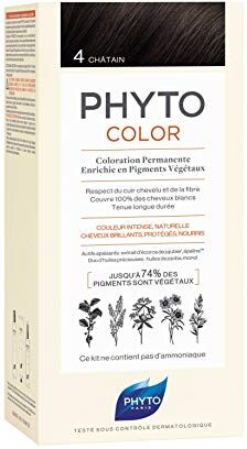 Phyto color 4 Castano Colorazione Permanente senza Ammoniaca, 100 % Copertura Capelli Bianchi