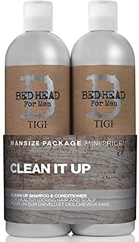 TIGI Bed Head for Men by    Shampoo e balsamo Clean Up per uomo   Cura quotidiana dei capelli e del cuoio capelluto con effetto idratante e lenitivo   Ideale per capelli normali   2x750ml