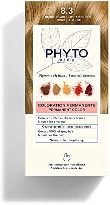 Phyto Color Kit 8.3 Biondo Chiaro Dorato Colorazione Permanente senza Ammoniaca, 100% Copertura Capelli Bianchi