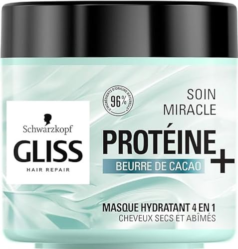 Schwarzkopf Gliss Maschera idratante Miracolo 4 in 1 Capelli secchi, danneggiati Cura dei capelli 96% di ingredienti di origine naturale Vaso da 400 ml