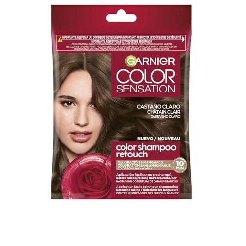 Garnier Color Shampoo Retouch Colorazione permanente castano chiaro, 100% copertura per capelli bianchi dura fino a 4 settimane