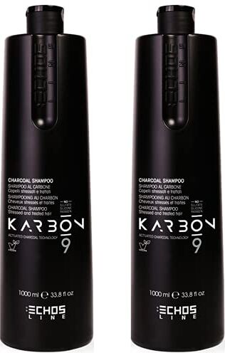 Generico ECHOSLINE KARBON 9 – Shampoo Naturale al Carbone Vegetale(2x1000ml) -Shampoo Vegano a base di Carbone Vegetale per Capelli Stressati e Trattati Senza Solfati, senza Siliconi e senza Prabeni