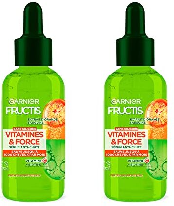 Garnier Fructis Siero anticaduta curato 3 mesi, vitamine e forze vegetali e senza silicone, arricchito con vitamina C e biotina, per capelli fragili e danneggiati, 125 ml, confezione da 2