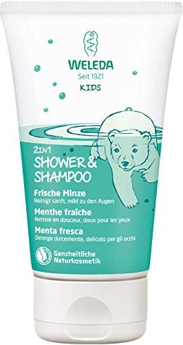 WELEDA KIDS 2in1 Doccia-Shampoo Menta fresca, detergente corpo&capelli 2in1, profumo di menta, con tensioattivi vegetali, formula delicata per bambini grandi (1X150 ml)