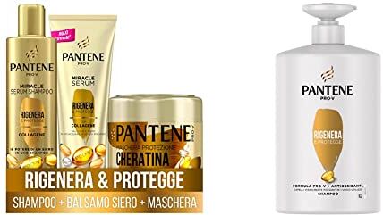 Pantene Miracles, Protezione Cheratina, Rigenera E Protegge, Set Regalo: Serum Shampoo 250ml & Pro-V Shampoo Protezione Cheratina, Rigenera & Protegge, Shampoo Capelli