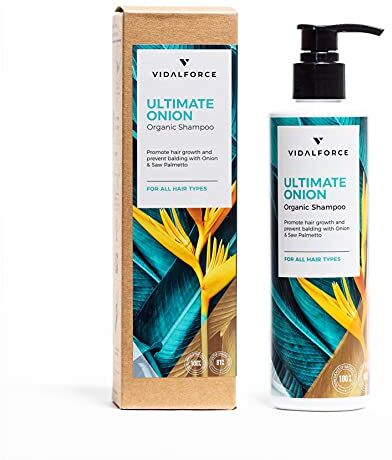 VIDALFORCE ULTIMATE ONION, Shampoo Anticaduta con Saw Palmetto, Cipolla e 12 Ingredienti Naturali I Ricrescita capelli I Shampoo Rinforzante I Shampoo Crescita Capelli Veloce I Shampoo Anticaduta Donna & Uomo