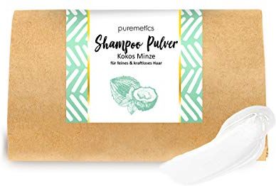 Puremetics Zero Waste Shampoo in polvere "Kokos Minze" (50 g = 200 ml) per capelli fini e senza forza, vegano e senza plastica