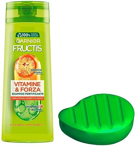 Garnier Fructis Vitamine & Forza Shampoo Fortificante per Capelli Fragili e Soggetti a Caduta Azione Rinforzante con Estratto di Arancia Rossa Formula con Vitamina C e Biotina 250ml + Porta Shampoo