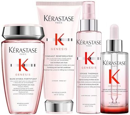 KERASTASE Kérastase, Genesis, Routine Rinforzante per Capelli Deboli & Fragili, Shampoo Bain Hydra-Fortifiant + Balsamo Renforcateur + Siero Anti-Chute Fortifiant + Trattamento Défense Thermique