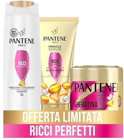 Pantene Pro-V Miracles Ricci Perfetti Set Regalo Per Capelli : 1x Shampoo 250ml, 1x Balsamo Siero 200ml, 1x Maschera 300ml, Trasforma Ricci Ribelli In Ricci Luminosi Ed Elastici