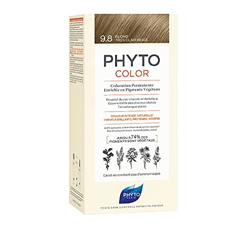 Phyto color 9.8 Biondo Chiarissimo Cenere Colorazione Permanente senza Ammoniaca, 100% Copertura Capelli Bianchi