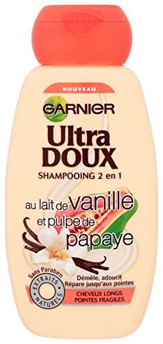 Garnier Ultra Dolce Shampoo 2 in 1 per capelli lunghi con punte fragili, con latte di Vaniglia/polpa di Papaya, 250 ml, set di 3